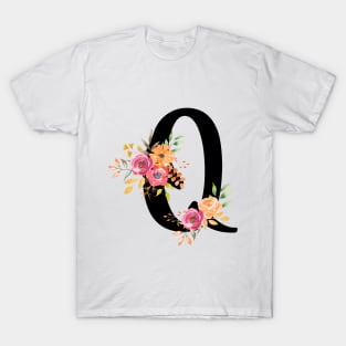 Letter Q With Watercolor Floral Wreath T-Shirt